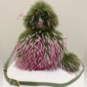 Handmade 2 Tone Premium Finn Raccoon Fur Handbag/Crossbody & Fur Pompom Charm
